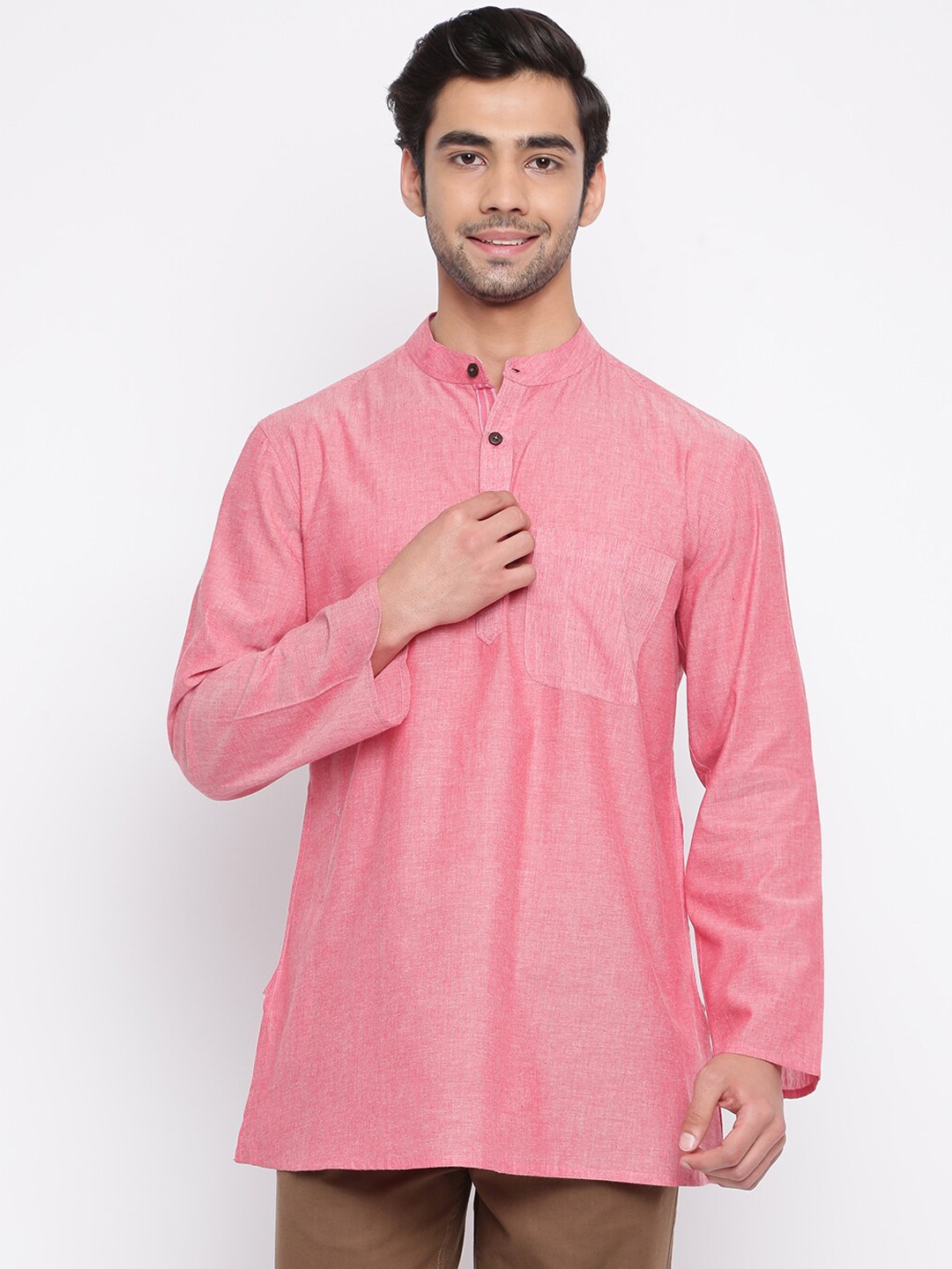 

Fabindia Men Pink Linen A-line Kurta