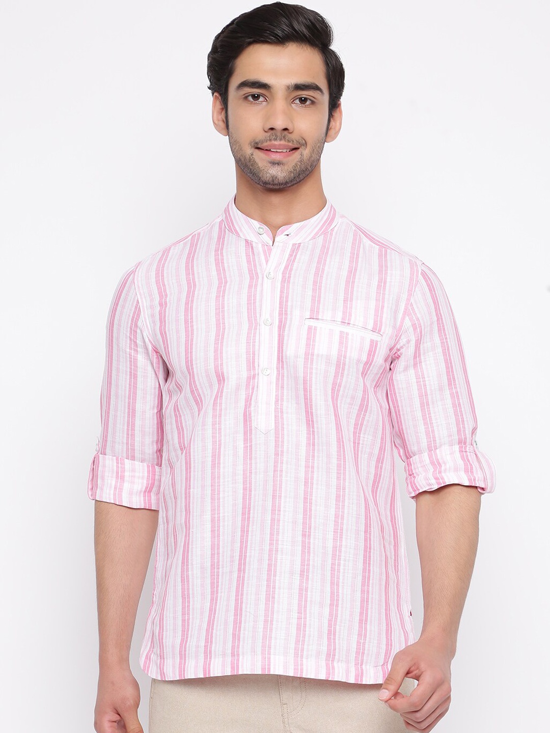 

Fabindia Men Pink Striped Kurta