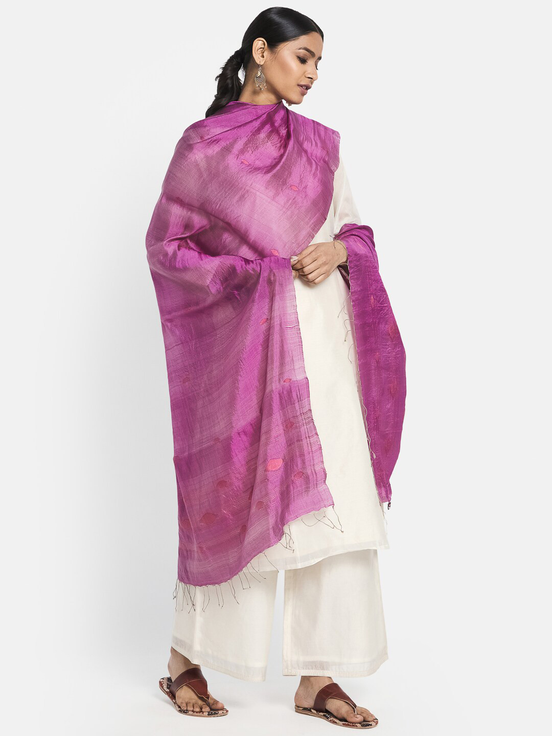 

Fabindia Magenta Woven Design Pure Silk Dupatta with Zari