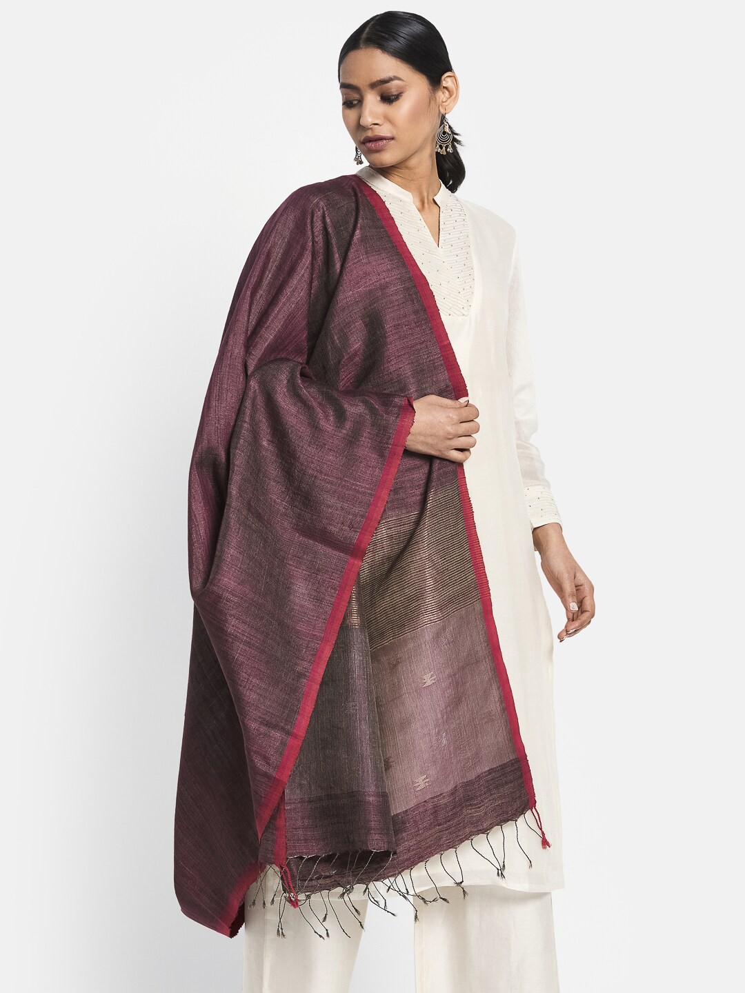 

Fabindia Purple & Red Pure Silk Dupatta