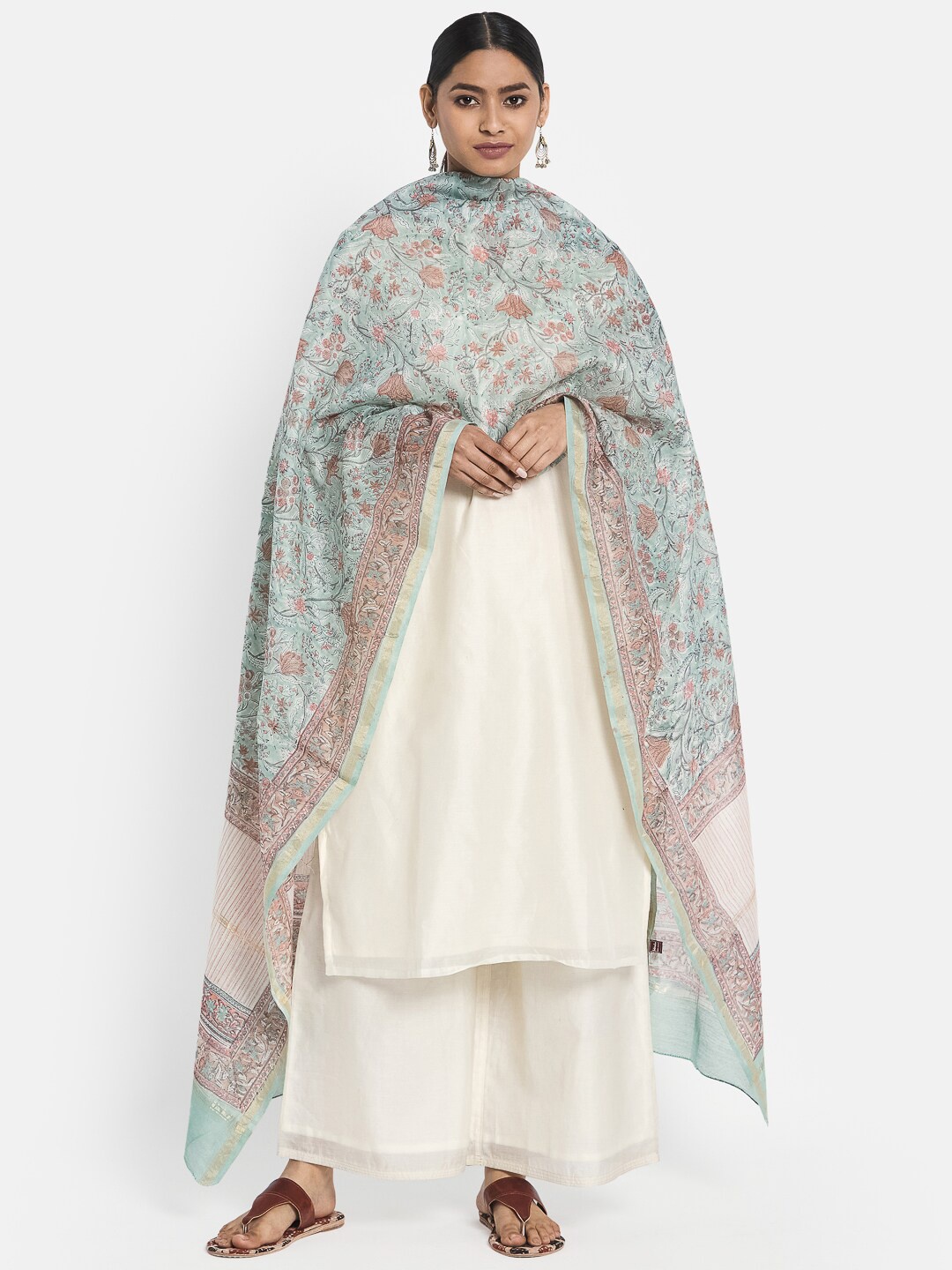 

Fabindia Women Blue & Pink Printed Cotton Silk Dupatta
