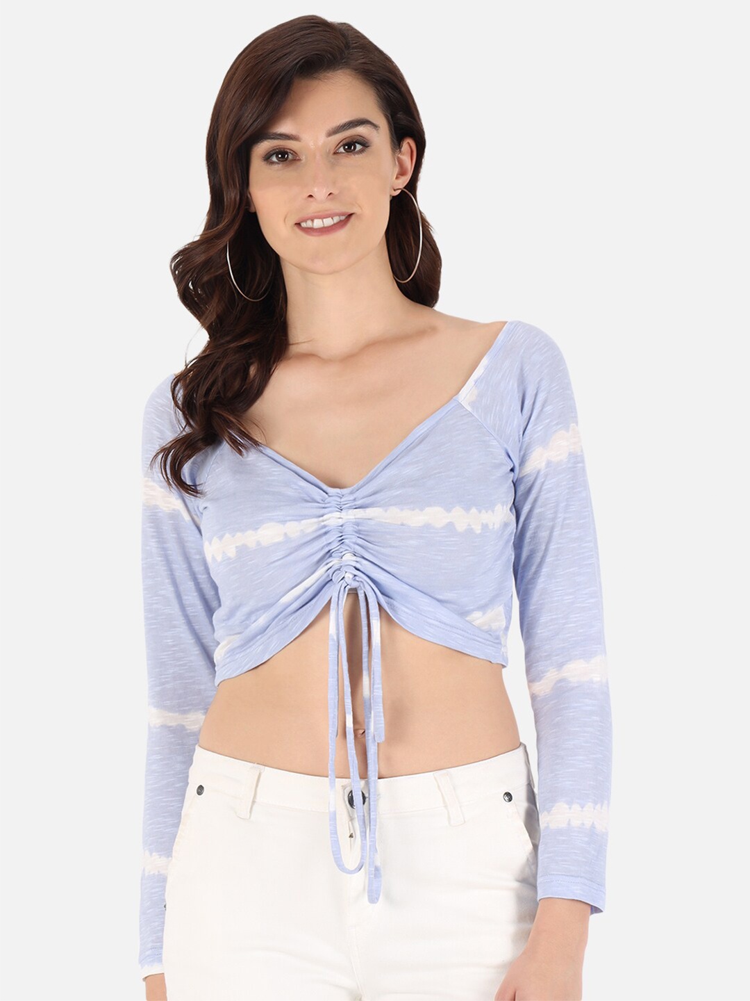 

Trend Arrest Women Blue & White Ruched Crop Top