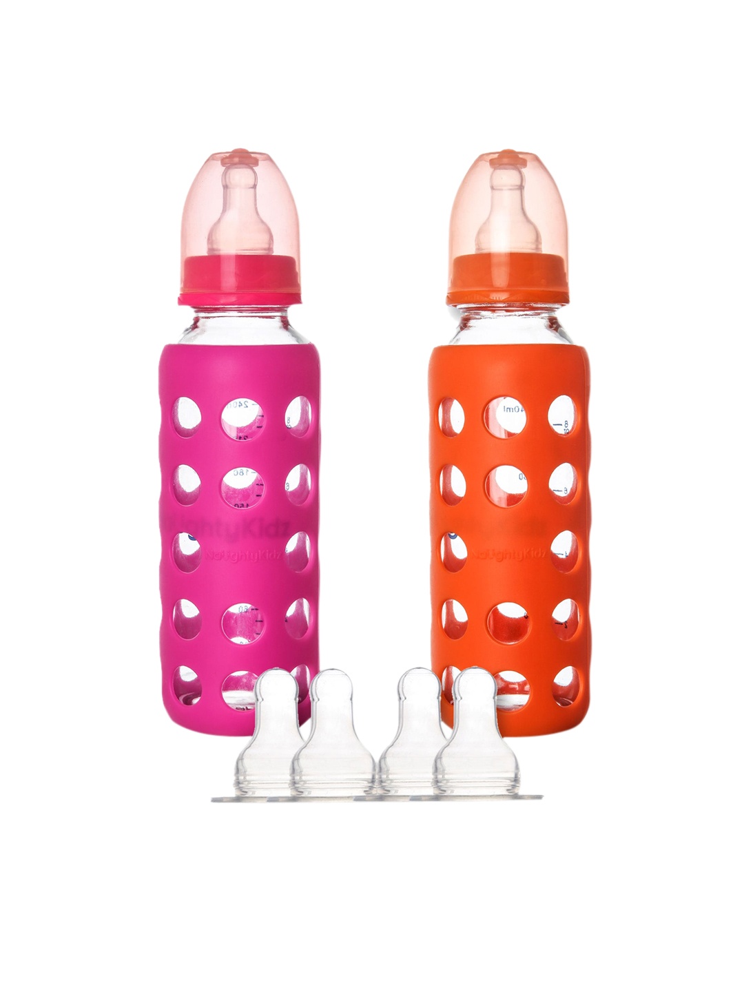 

NAUGHTY KIDZ Set of 2 Pink & Orange Feeding Bottle With Protective Warmer