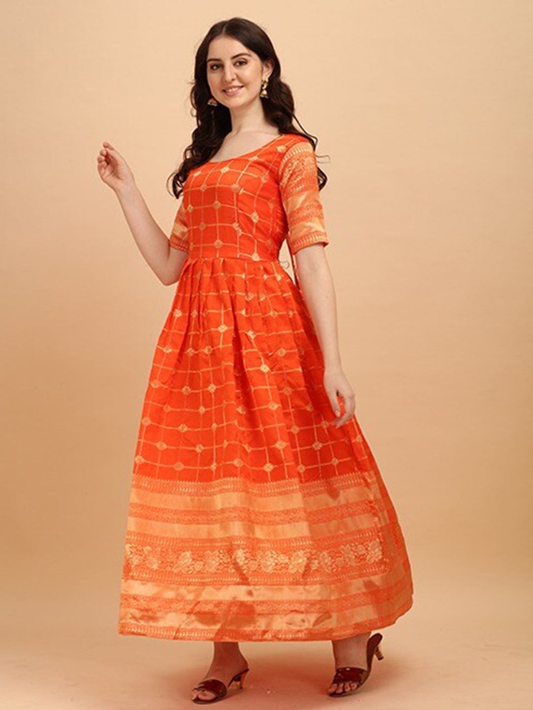 

PRENEA Orange Ethnic Motifs Jacquard Ethnic Maxi Dress