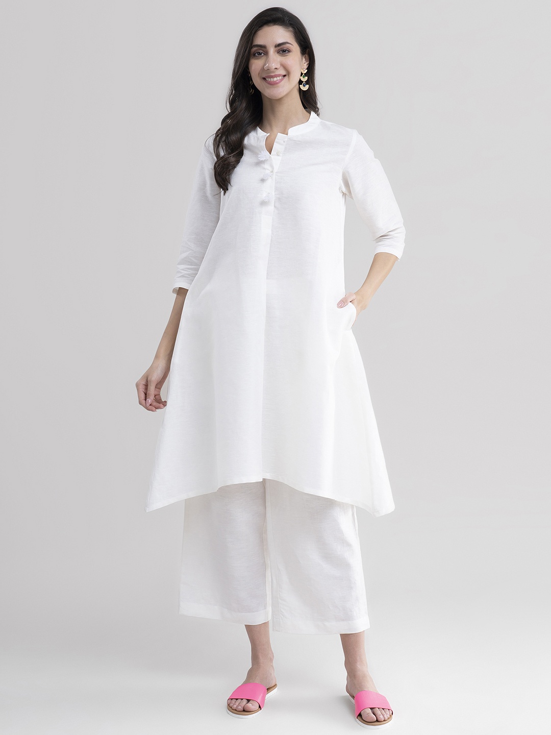 

Pink Fort Women White Solid A-Line Kurta