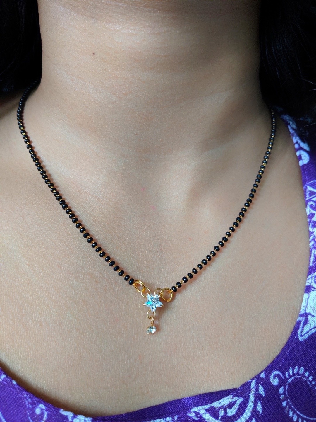 

Digital Dress Room Gold-Plated Black Stone-Studded & Beaded Mangalsutra