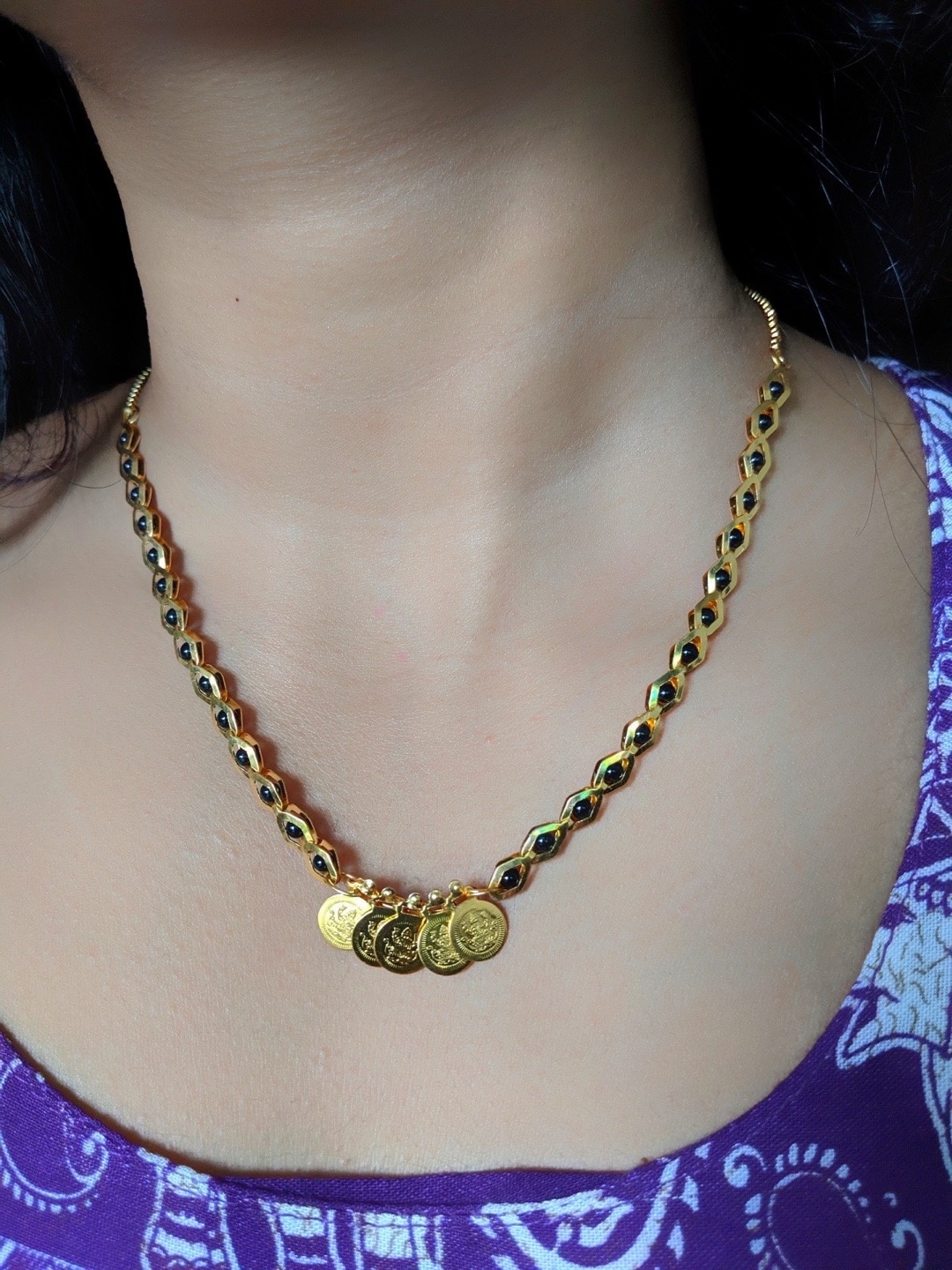 

Digital Dress Room Gold-Plated Black Beaded Temple Mangalsutra