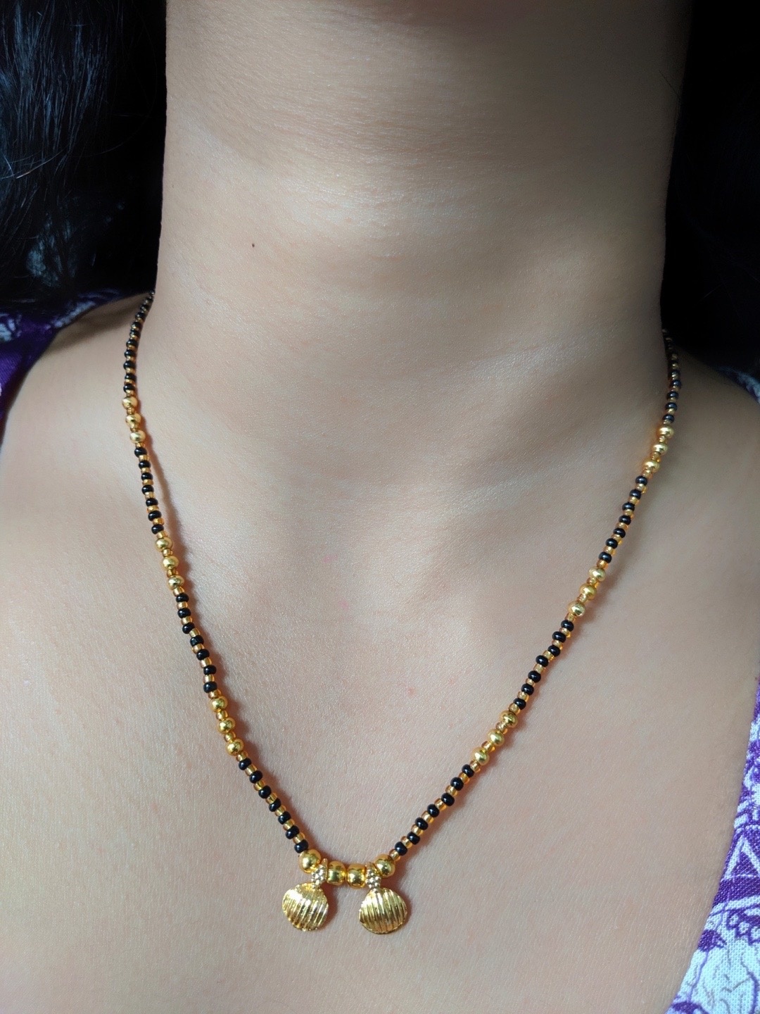 

Digital Dress Room Gold-Plated Black Beaded Short Mangalsutra