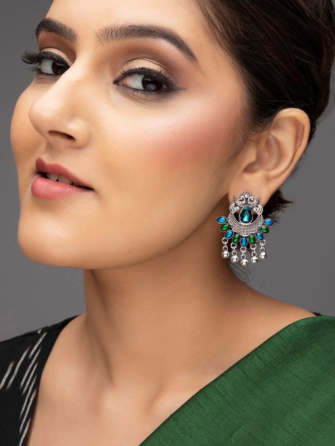 

Rubans Silver-Toned & Assorted Teardrop Shaped Studs Earrings