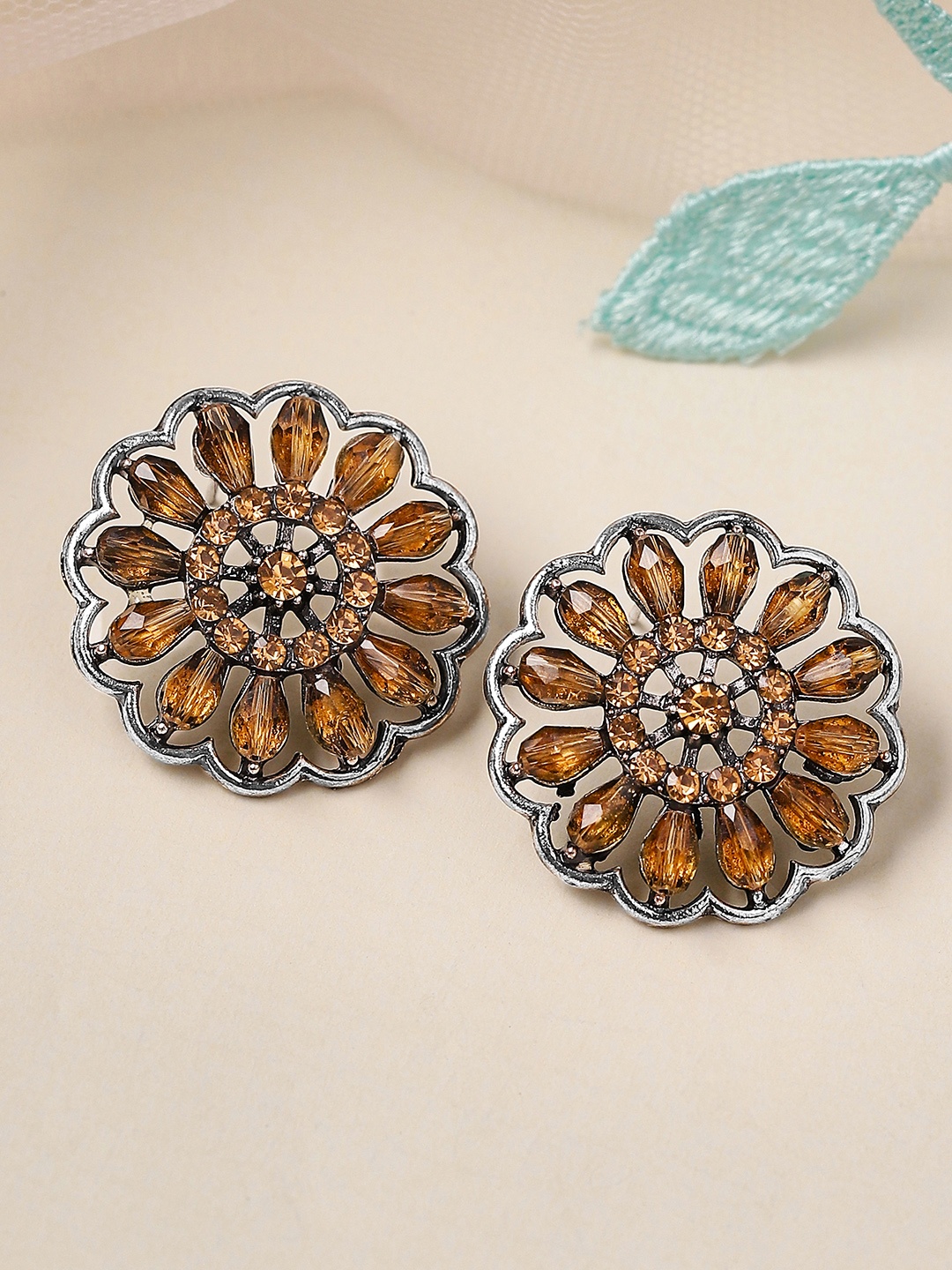 

Rubans Silver-Toned Circular Studs Earrings