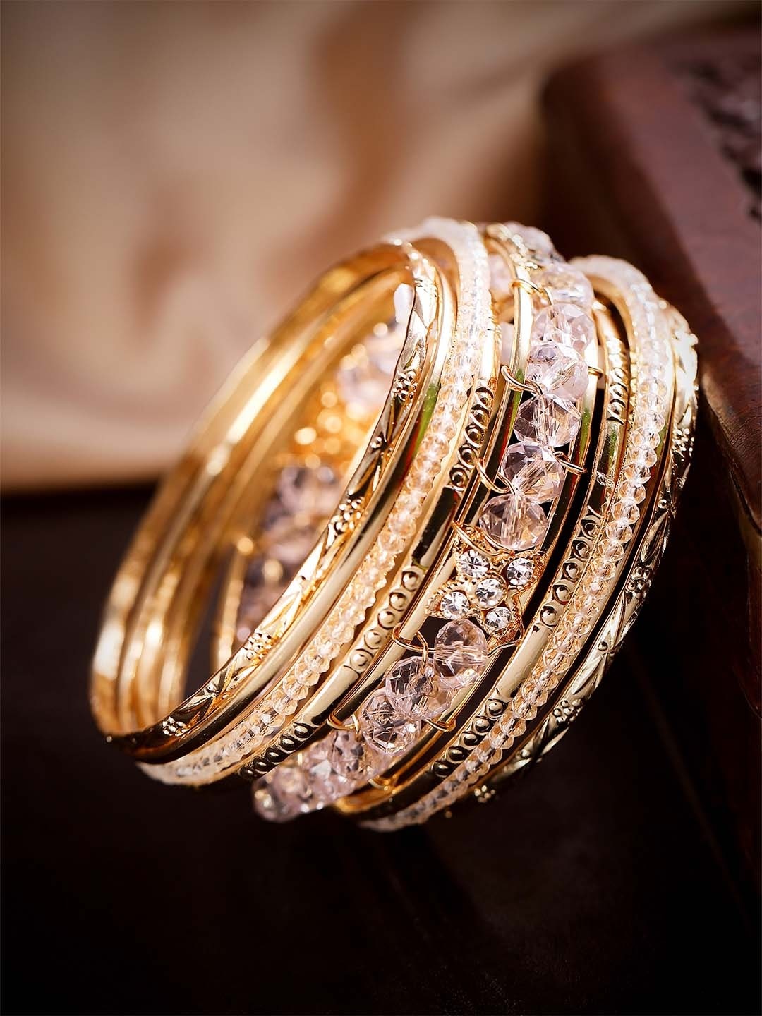 

Rubans Set Of 8 Gold-Plated Crystal Studded Bangles