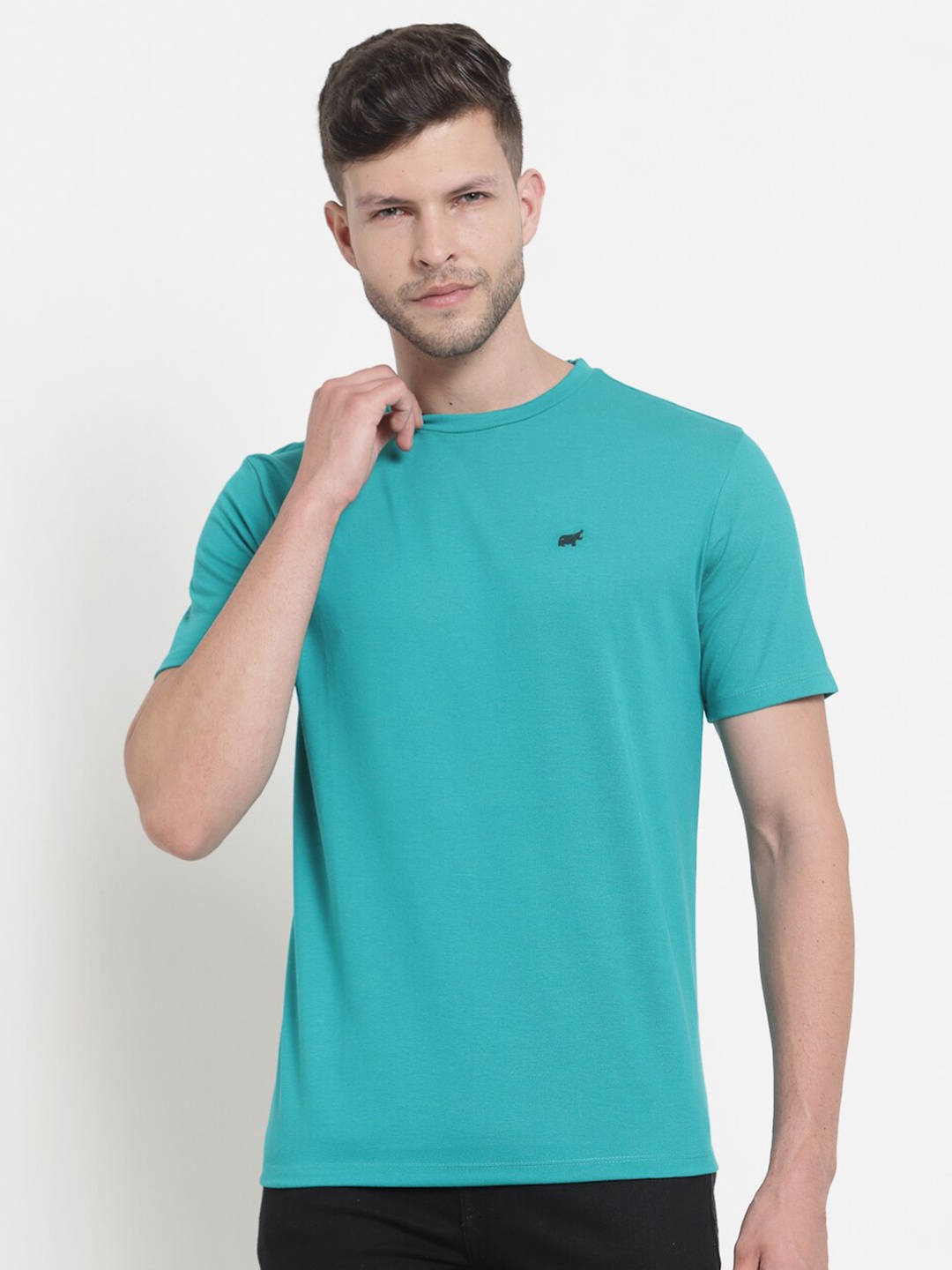 

BRACLO Men Teal Blue Regular Fit Bio Finish Cotton T-shirt