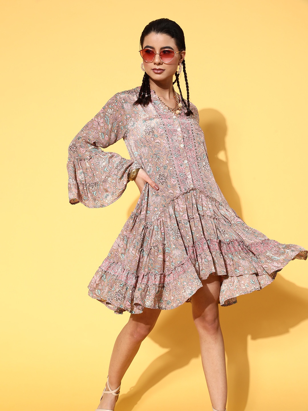 

DIVYANK Women Attractive Peach Floral All in the Details Dress