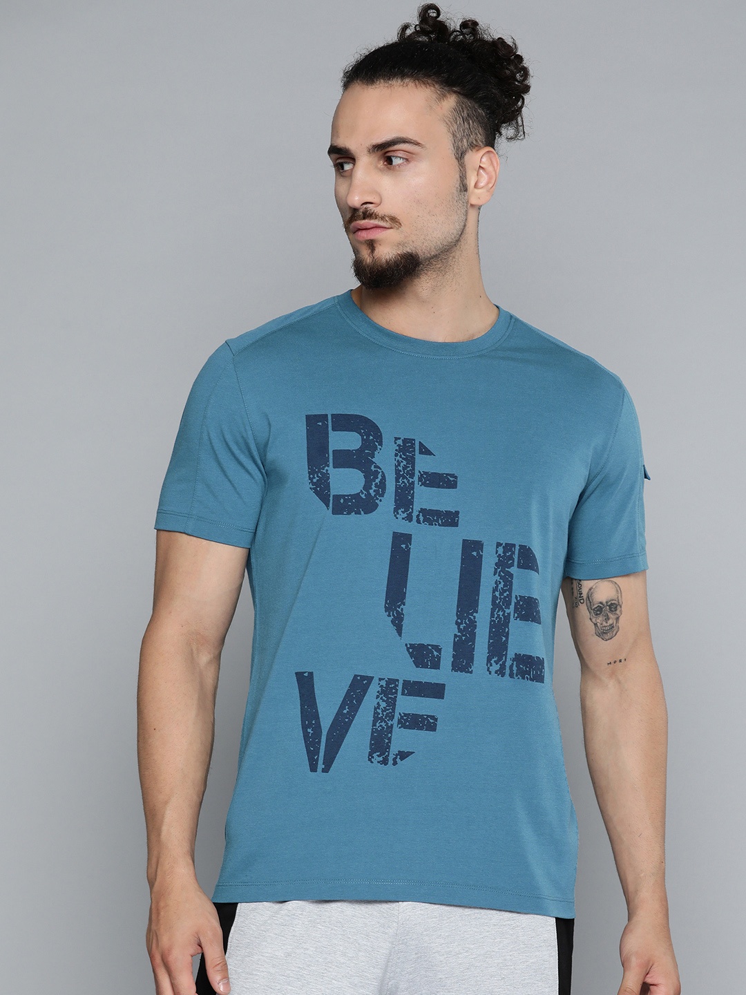 

Alcis Men Teal Blue Typography Printed Slim Fit Gym T-shirt