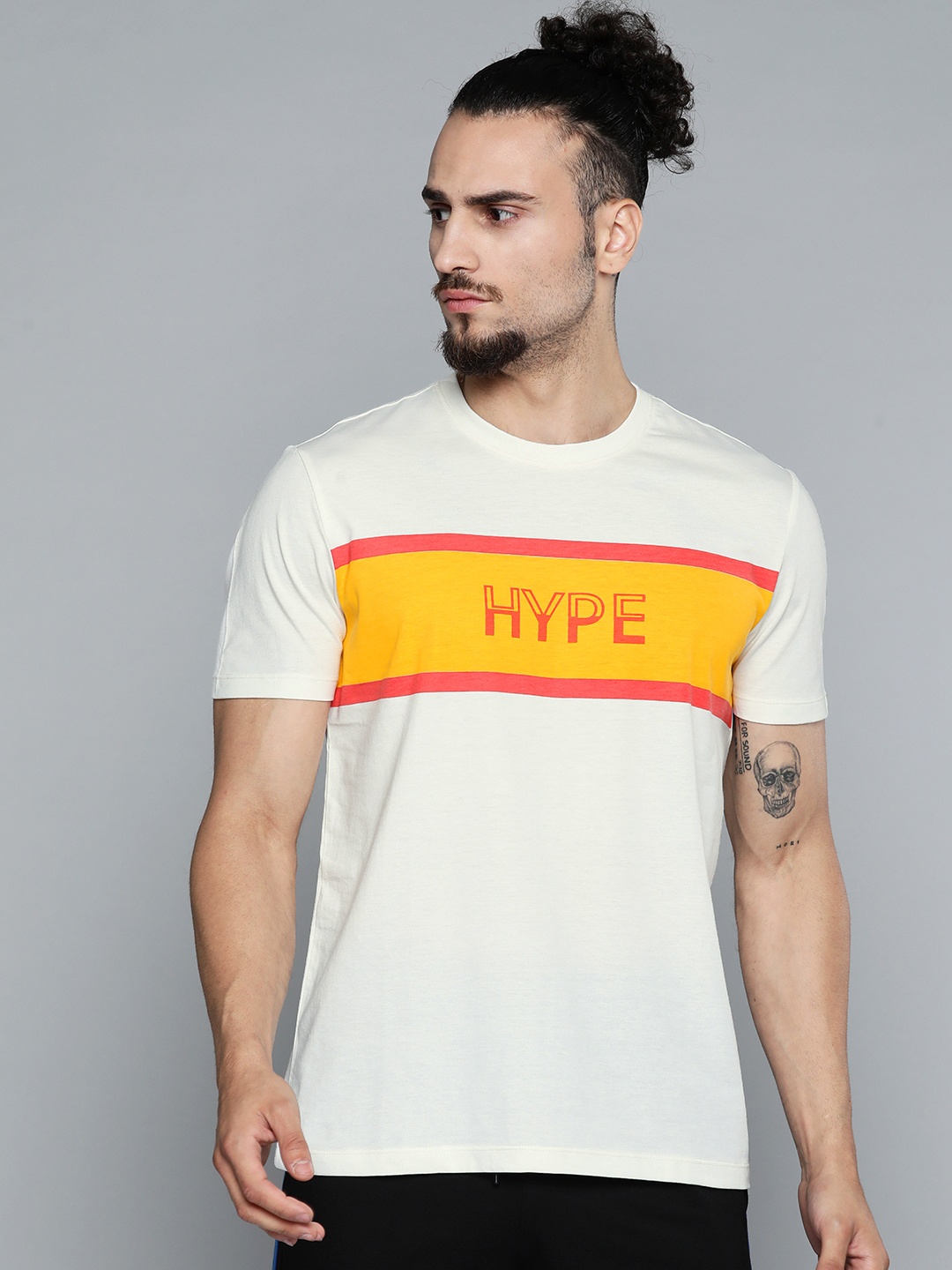 

Alcis Men Off White Typography Printed Slim Fit Gym T-shirt