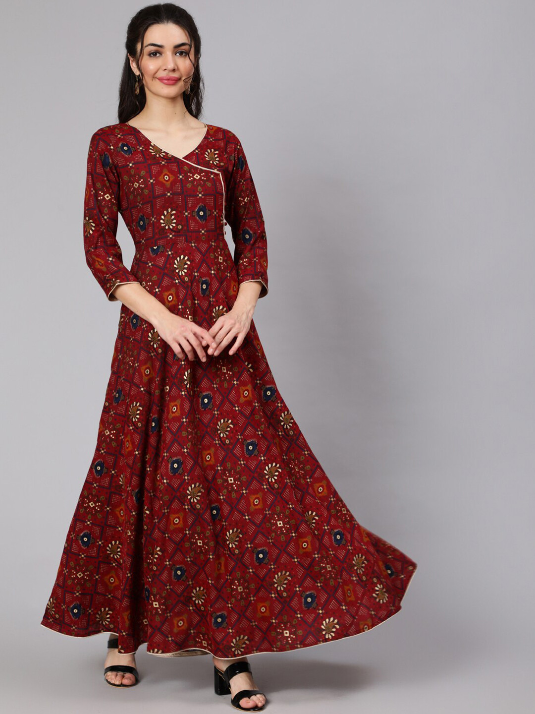 

Nayo Maroon & Blue Ethnic Motifs Ethnic Maxi Dress