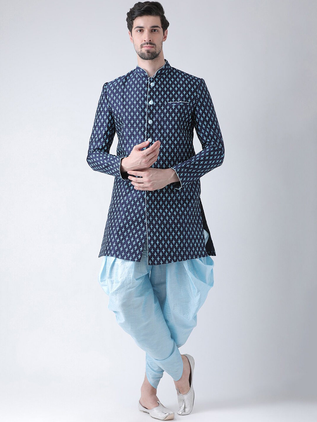 

DEYANN Men Navy Blue Printed Sherwani With Patiala Set