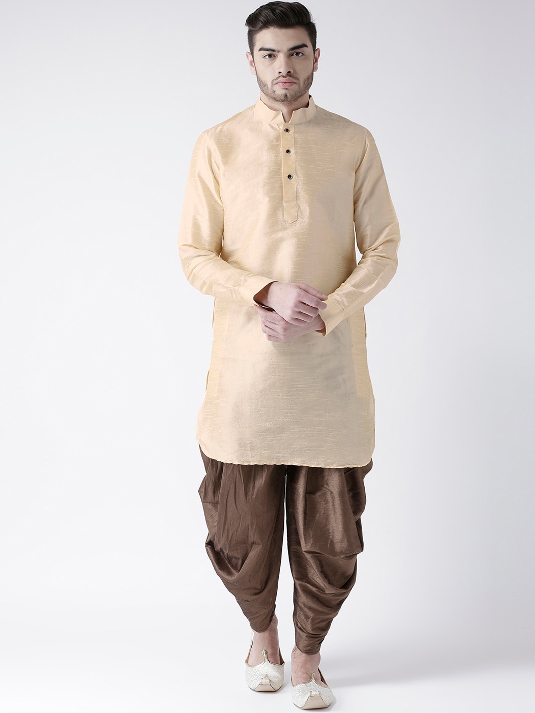 

DEYANN Men Cream-Coloured Dupion Silk Kurta with Patiala