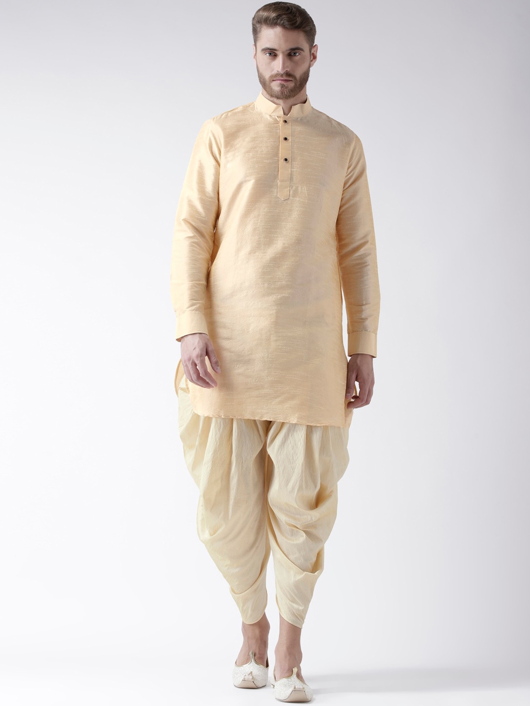 

DEYANN Men Cream-Coloured Dupion Silk Kurta with Patiala