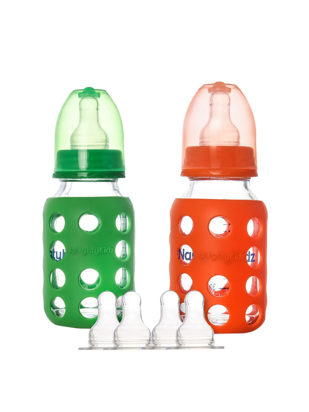 

NAUGHTY KIDZ Kids Set Of 2 Red & Green Feeding Bottle With Protective Warmer - 120ml Each