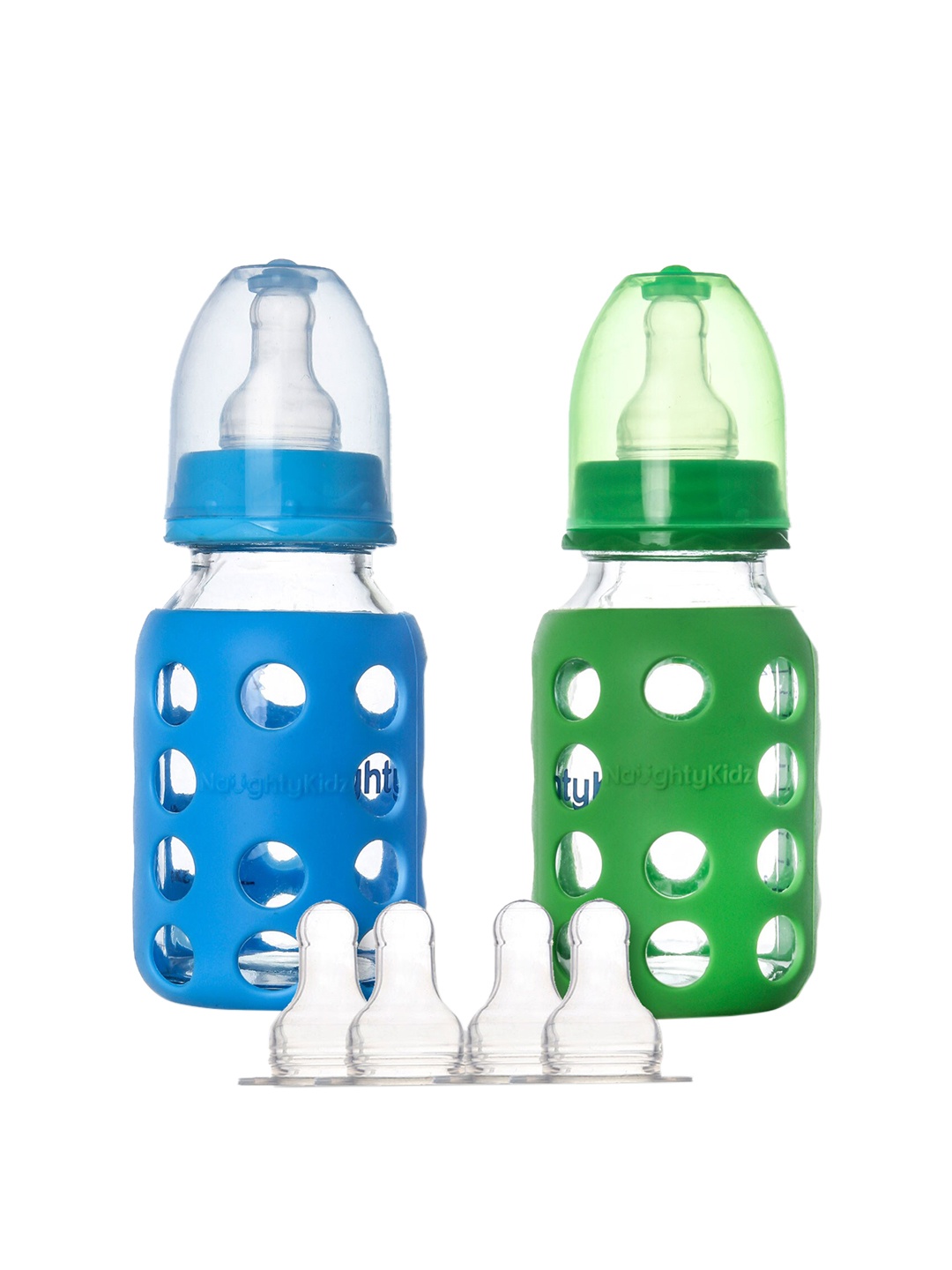 

NAUGHTY KIDZ Pack of 2 Feeding Bottles With Protective Warmer, Blue