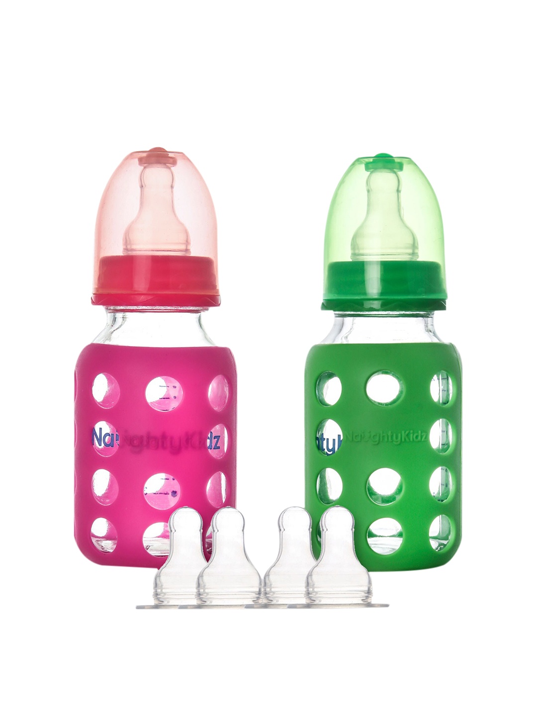 

NAUGHTY KIDZ Pack of 2 Green & Pink Feeding Bottle