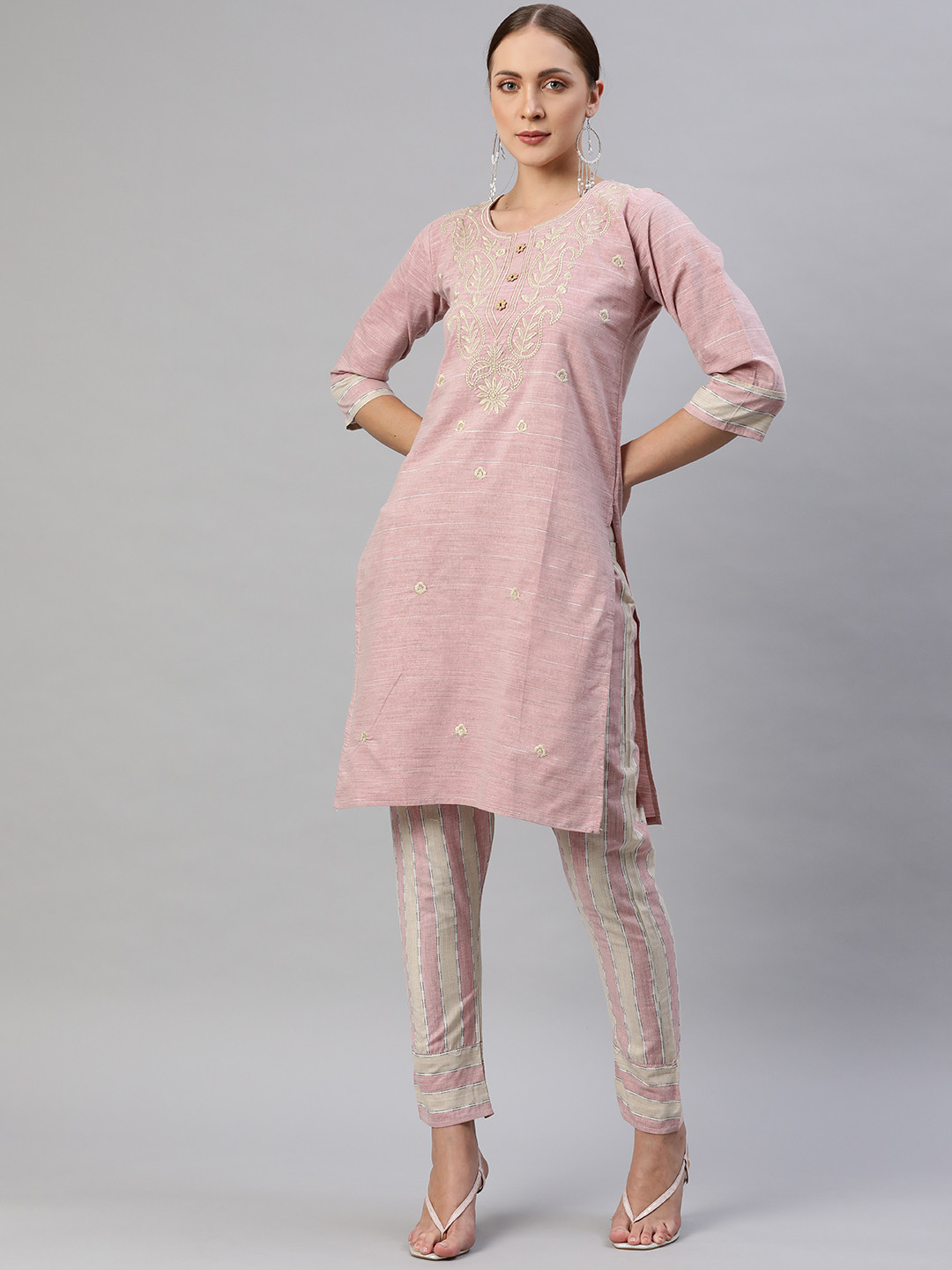 

Aarika Women Pink Ethnic Motifs Embroidered Pure Cotton Kurta with Trousers