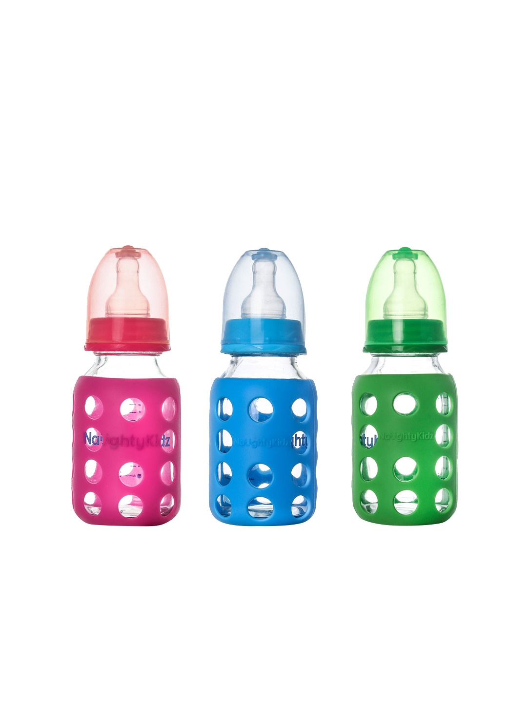

NAUGHTY KIDZ Pack of 3 Feeding Bottles With Protective Warmer, Blue