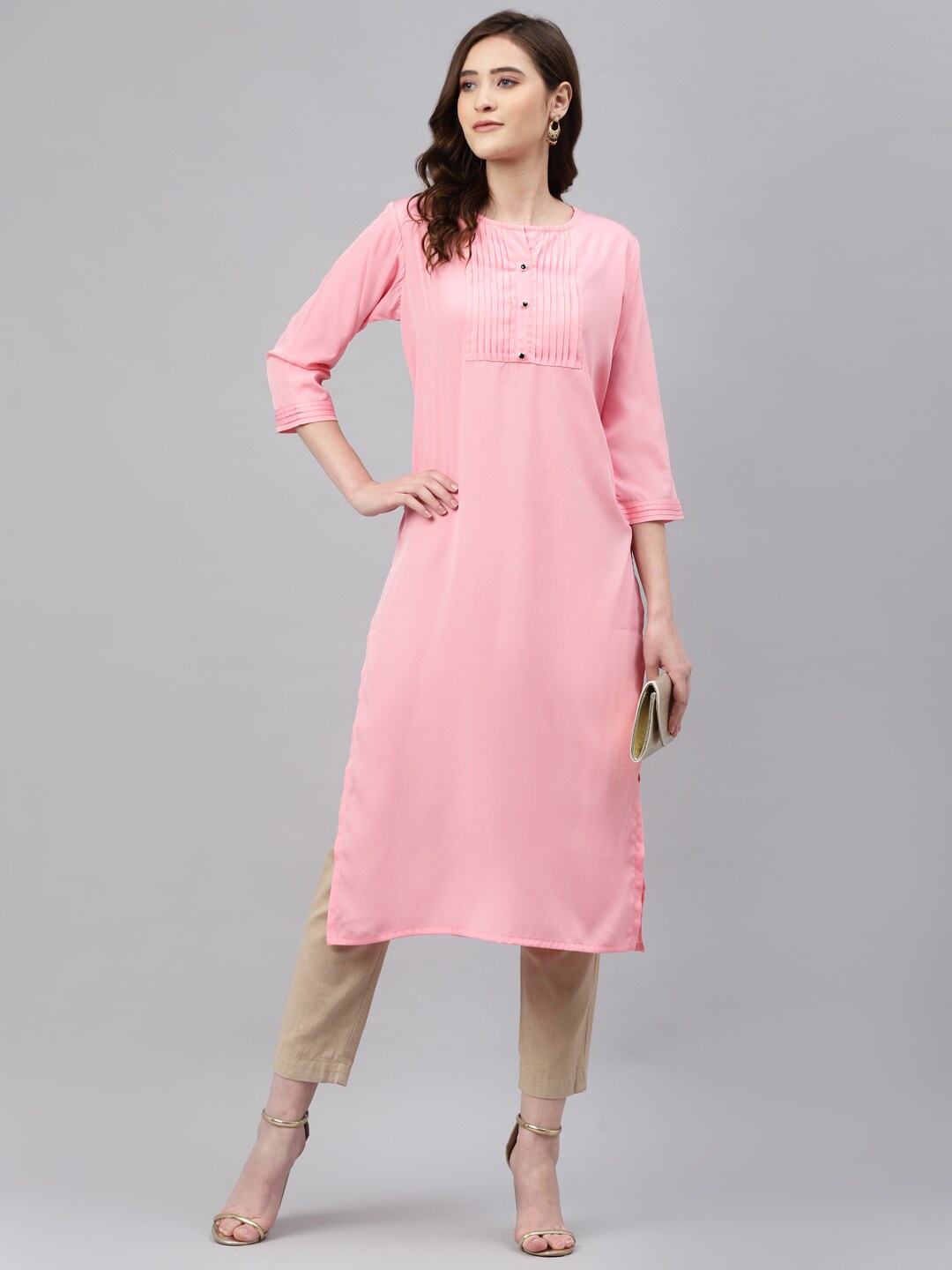 

Somras Pink Solid Thread Work Kurta