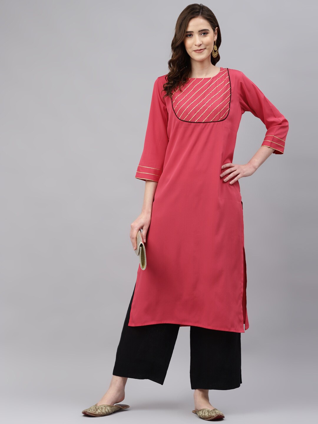 

Somras Pink Solid Thread Work Kurta