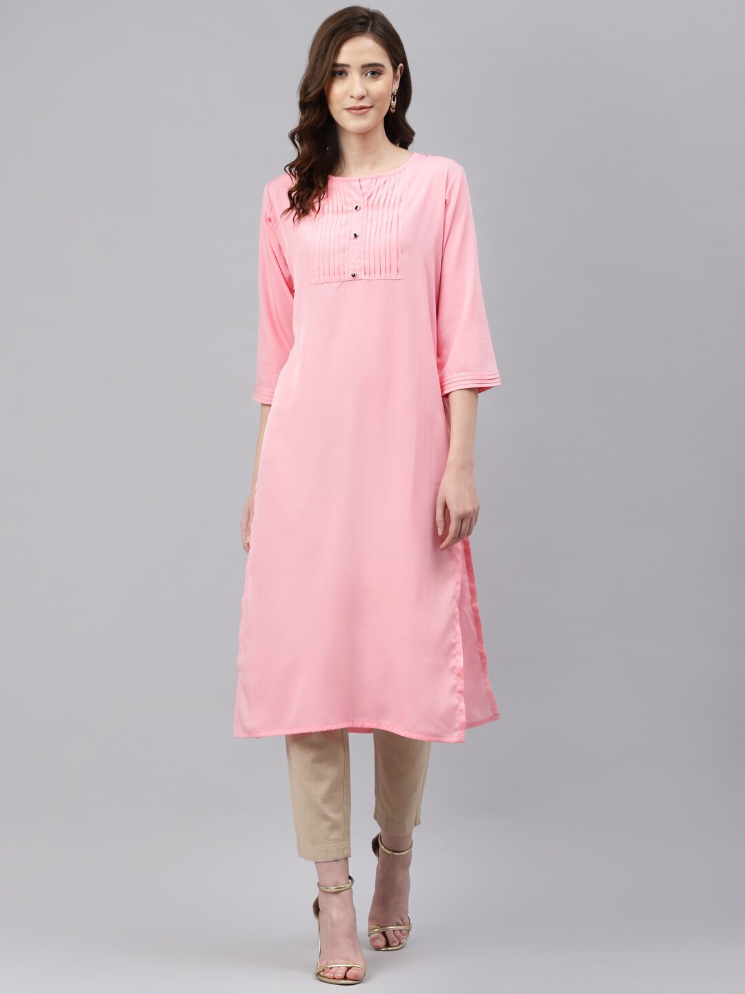 

Somras Women Pink Pleated Yoke Design Kurta