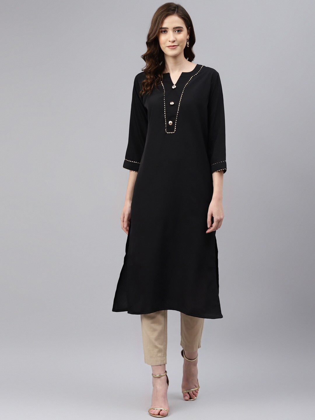 

Somras Women Black Yoke Design Gotta Patti Kurta