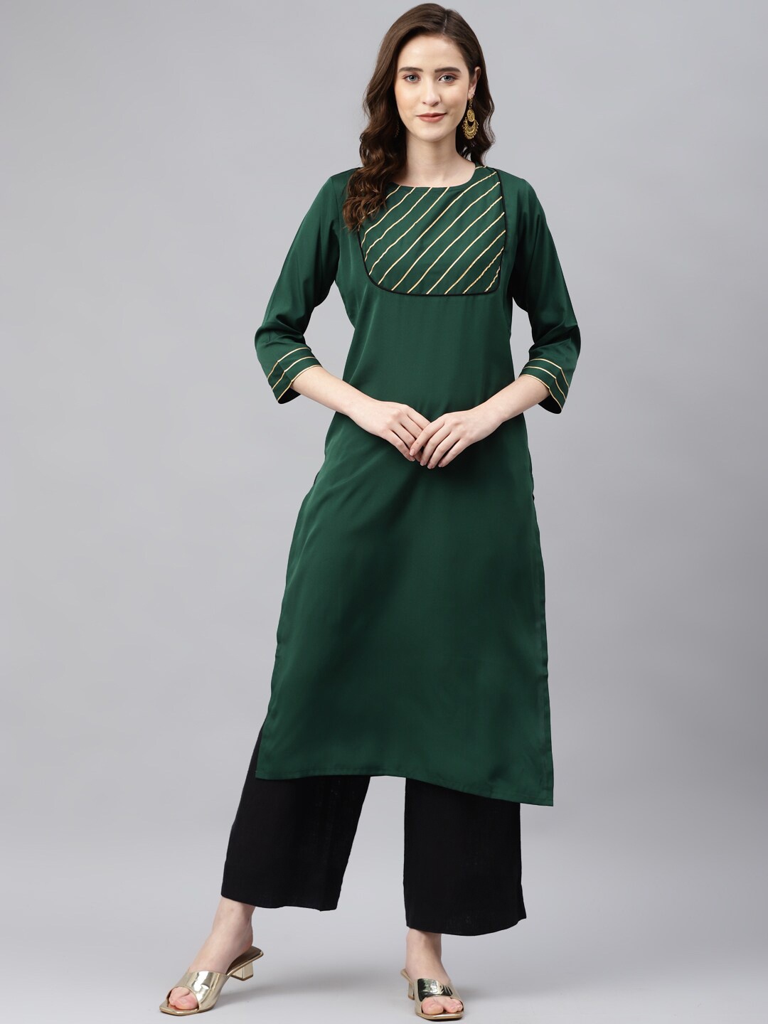 

Somras Women Green Yoke Design Gotta Patti Kurta