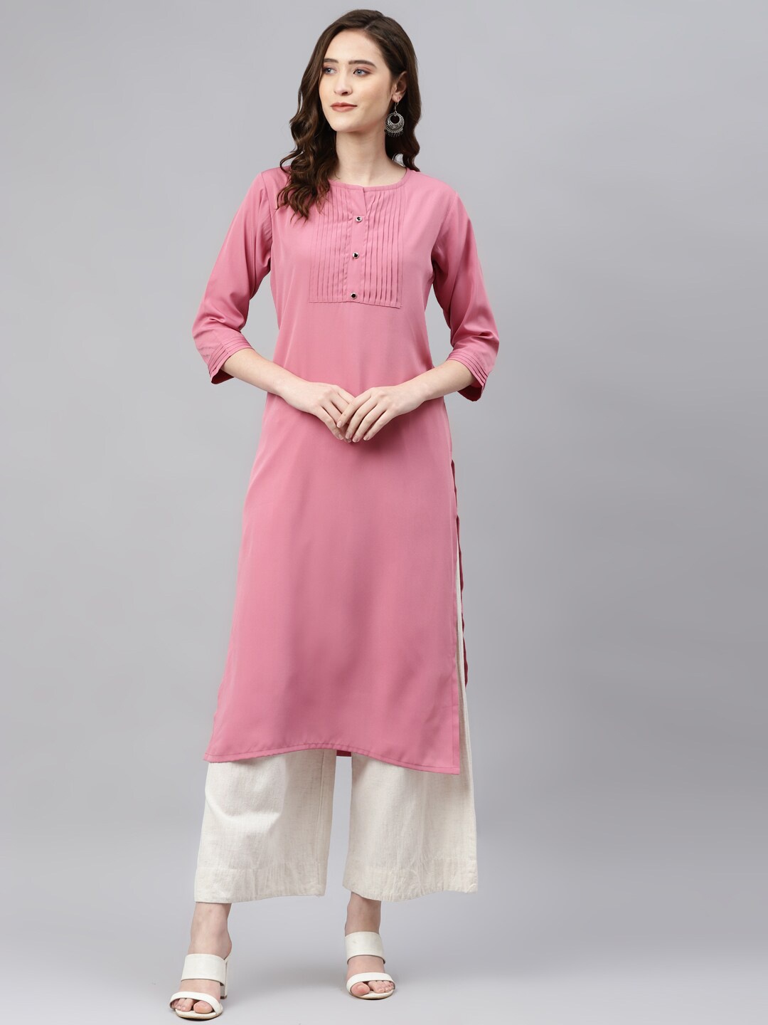 

Somras Women Pink Pleated Yoke Design Kurta