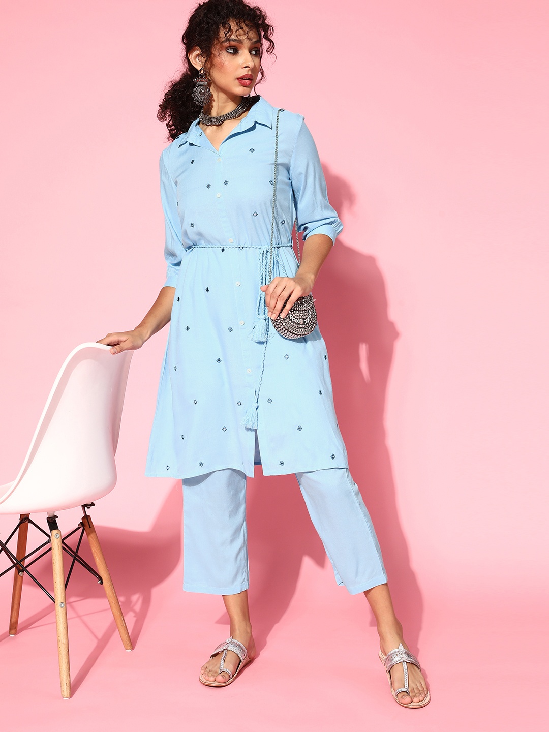 

Sangria Solid Pure Cotton All in the Details Kurta Set, Blue