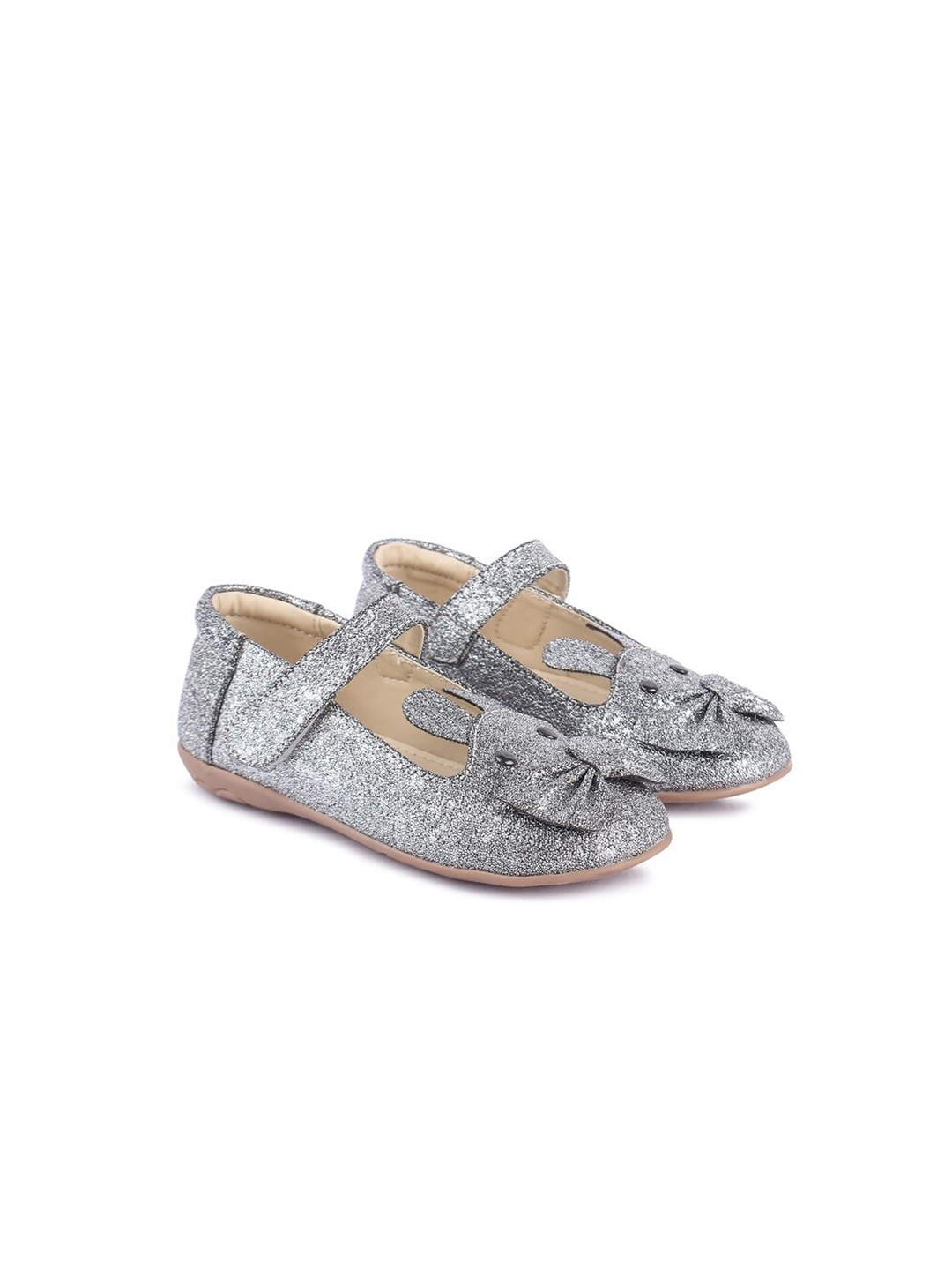 

BOYZ N GALZ Girls Silver-Toned PU Textured Ballerinas with Bows Flats