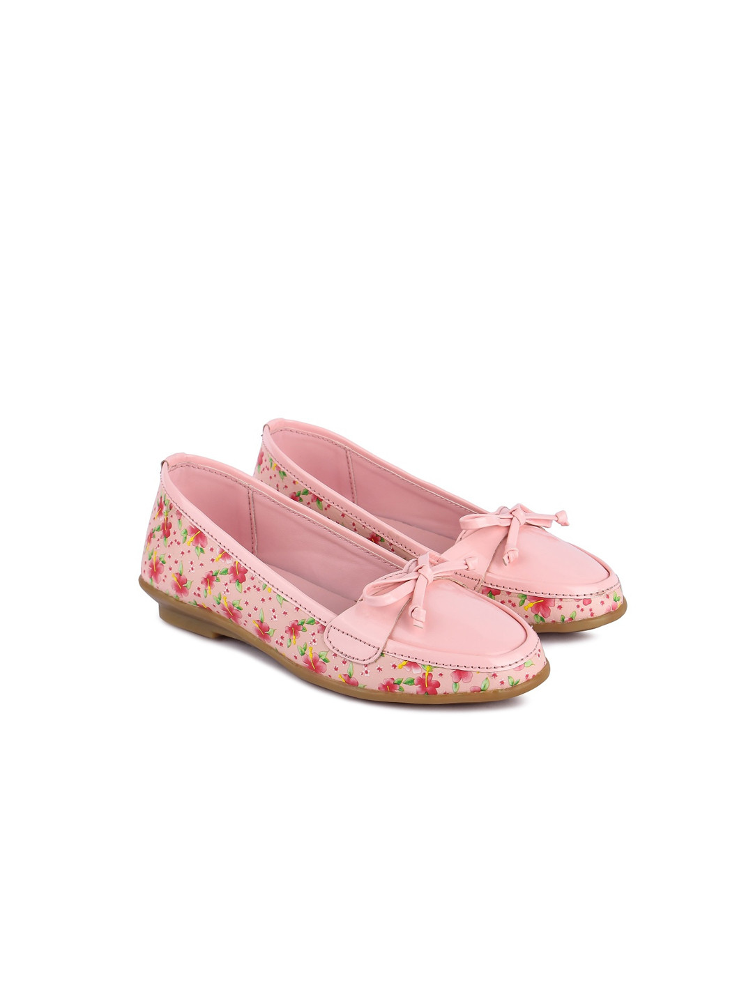 

BOYZ N GALZ Girls Pink & Red Printed Ballerinas with Bows Flats