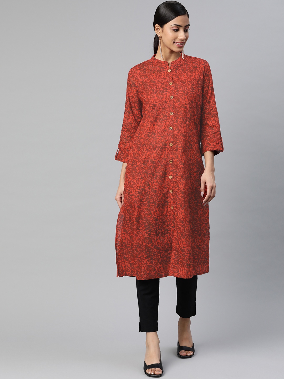 

SVARCHI Women Maroon Ethnic Motifs Printed Kurta