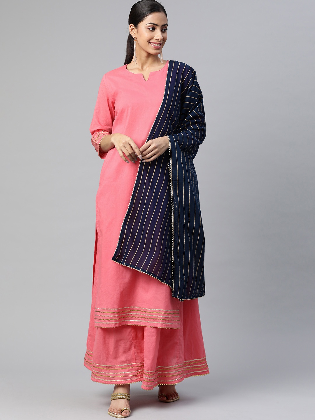 

SVARCHI Women Pink Gotta Patti Pure Cotton Kurta with Palazzos & With Dupatta