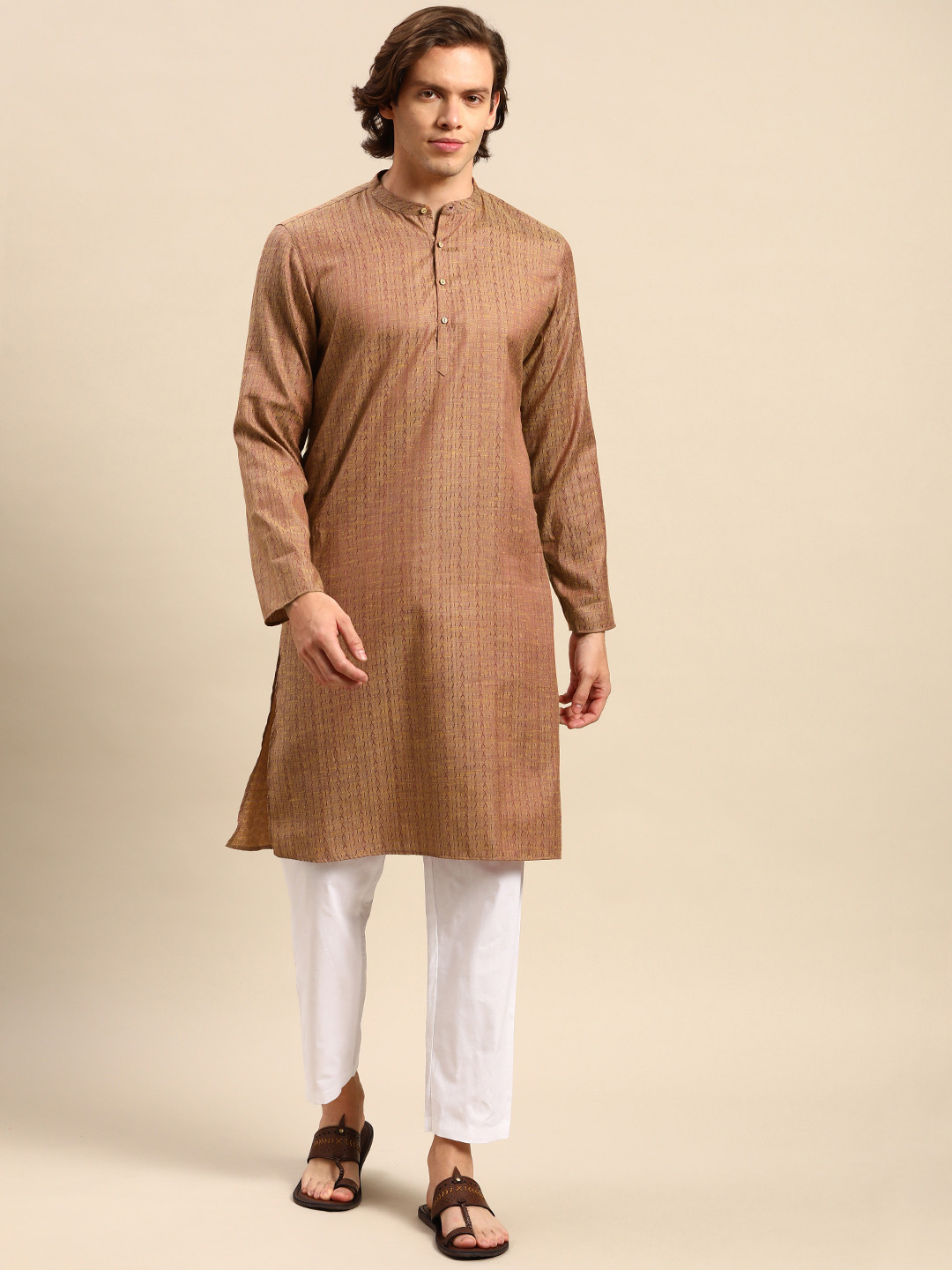 

Anouk Men Brown Woven Design Kurta with Pyjamas