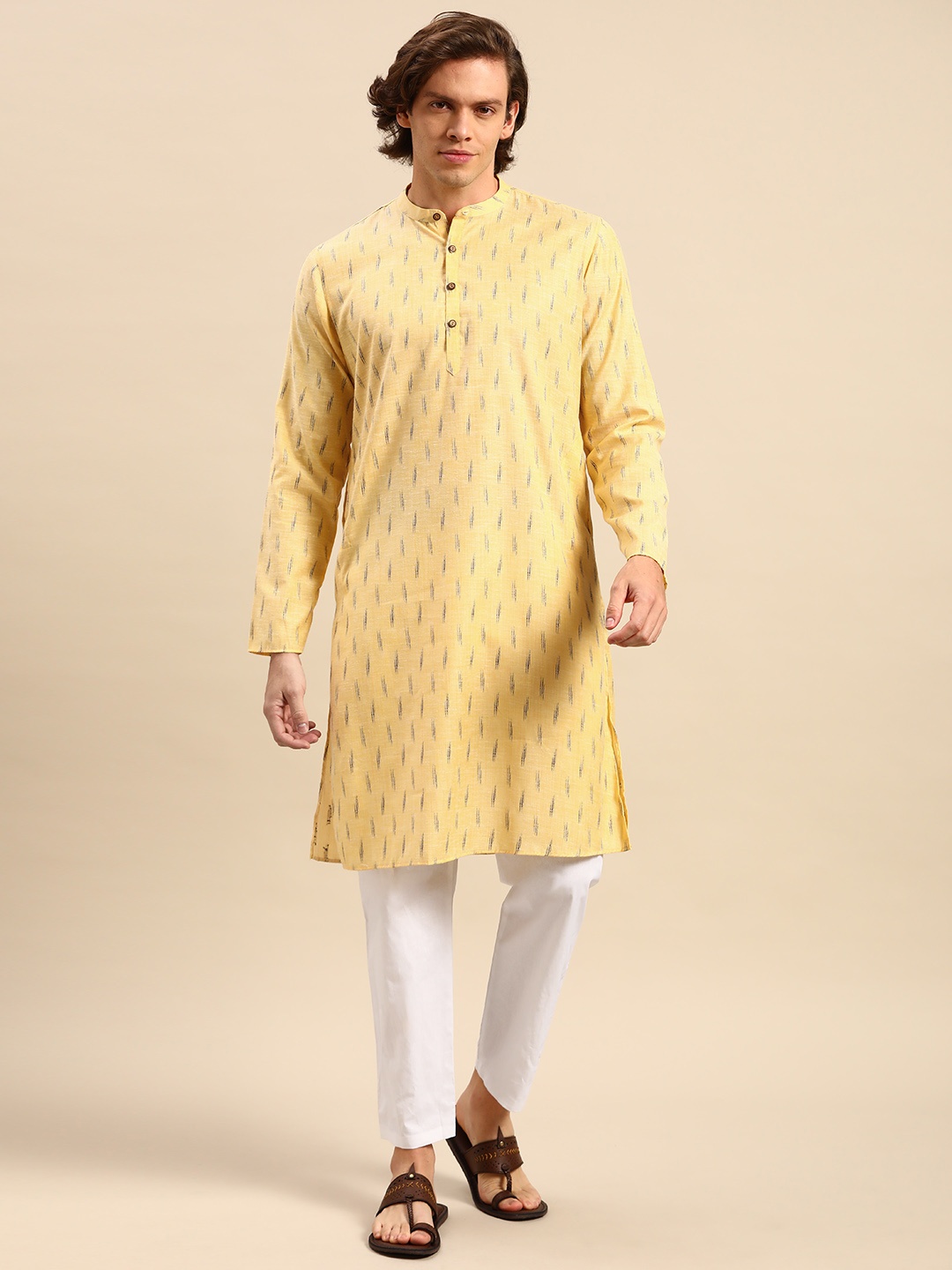 

Anouk Men Yellow Woven Design Pure Cotton Kurta with Pyjamas
