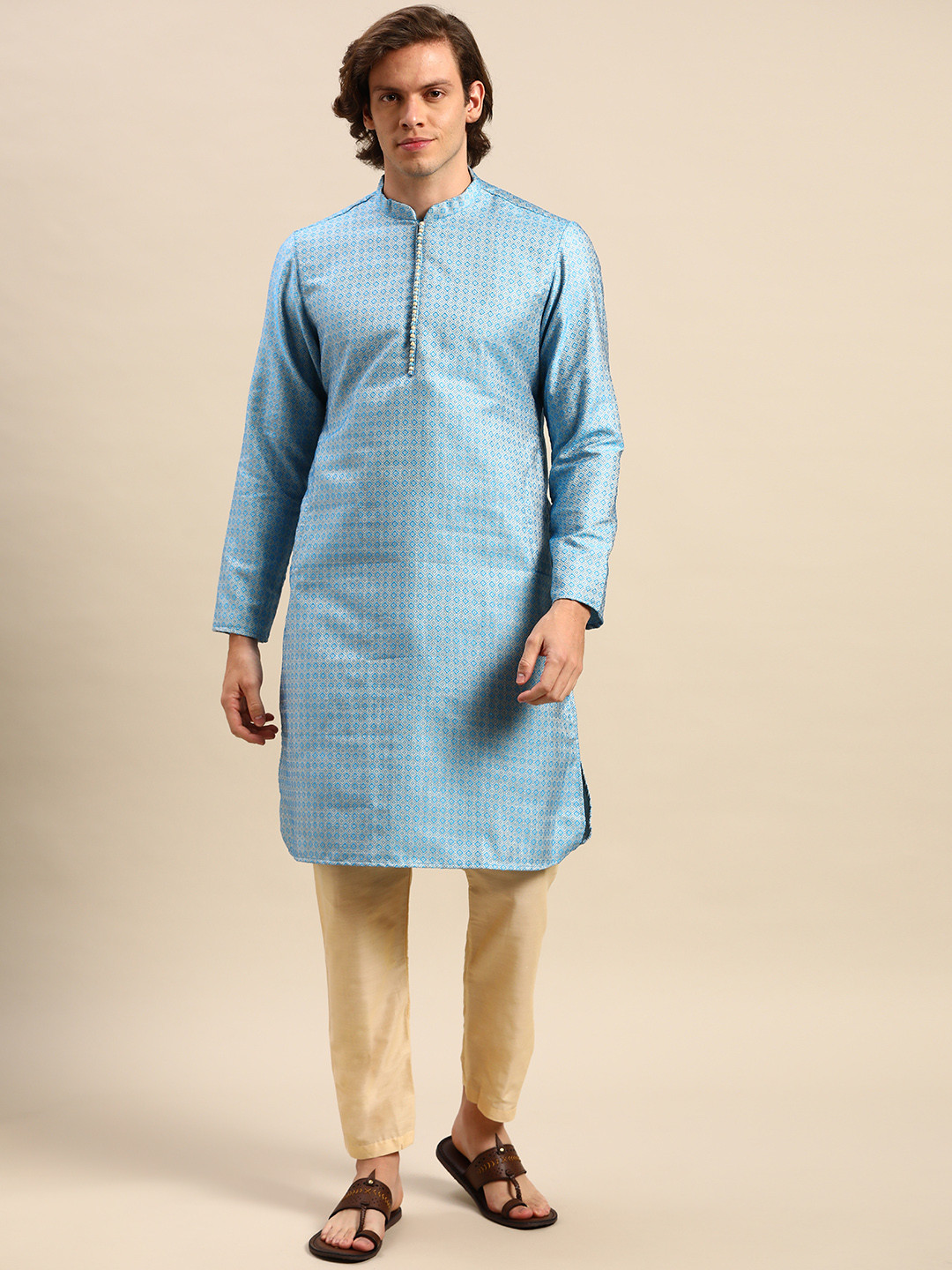 

Anouk Men Blue Woven Design Kurta with Pyjamas