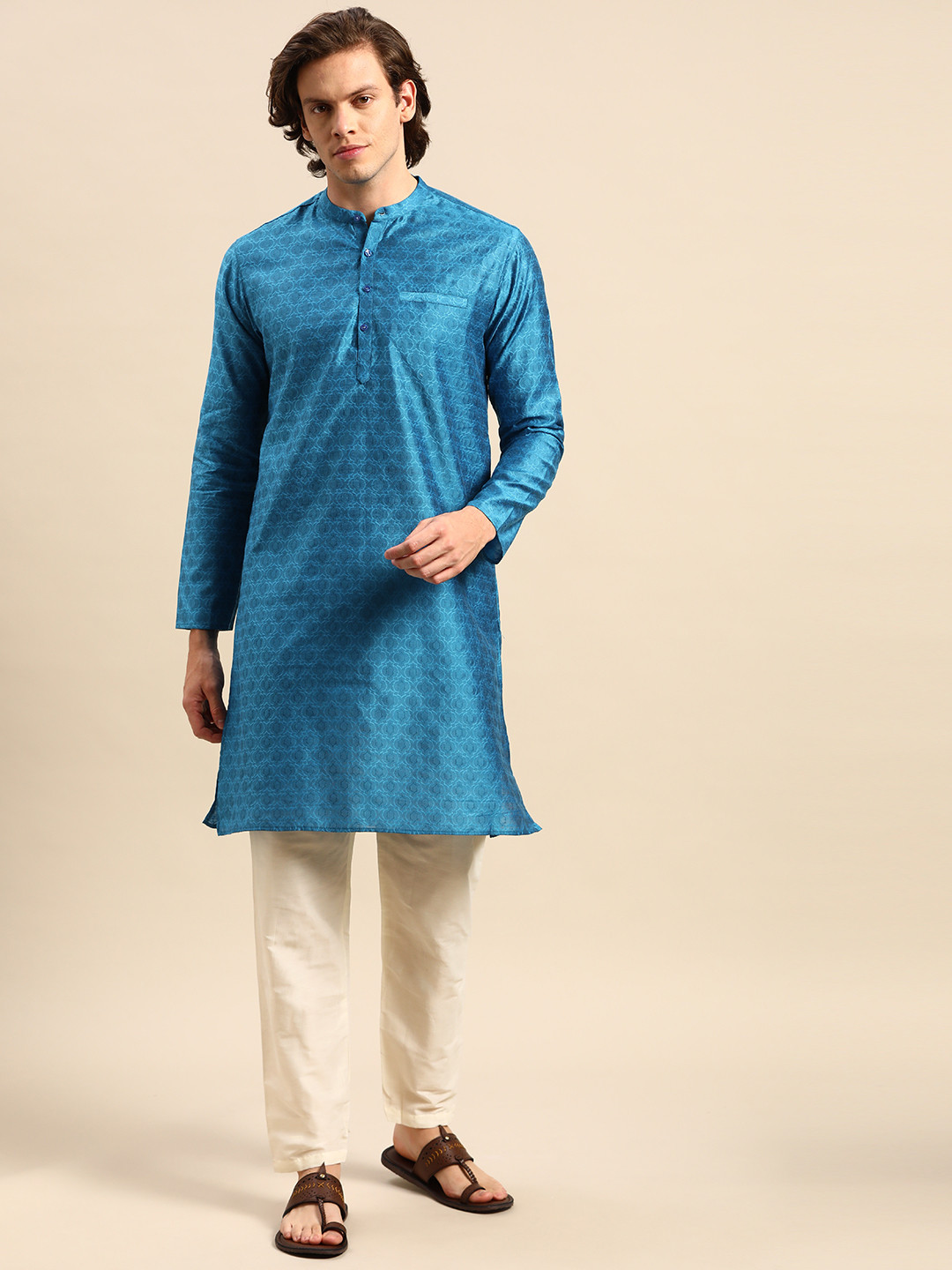

Anouk Men Blue Woven Design Kurta with Pyjamas