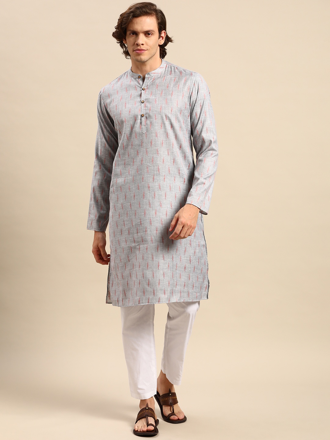 

Anouk Men Silver Woven Design Pure Cotton Kurta with Pyjamas