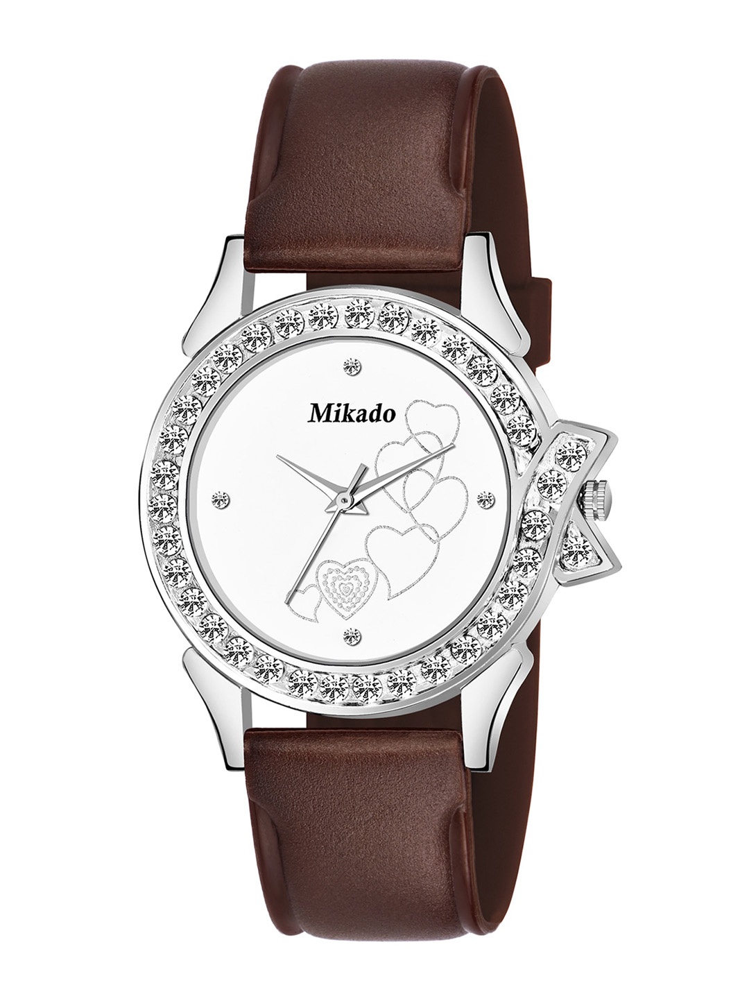 

Mikado Women White Brass Embellished Dial & Brown Leather Straps Analogue Watch AA 1221