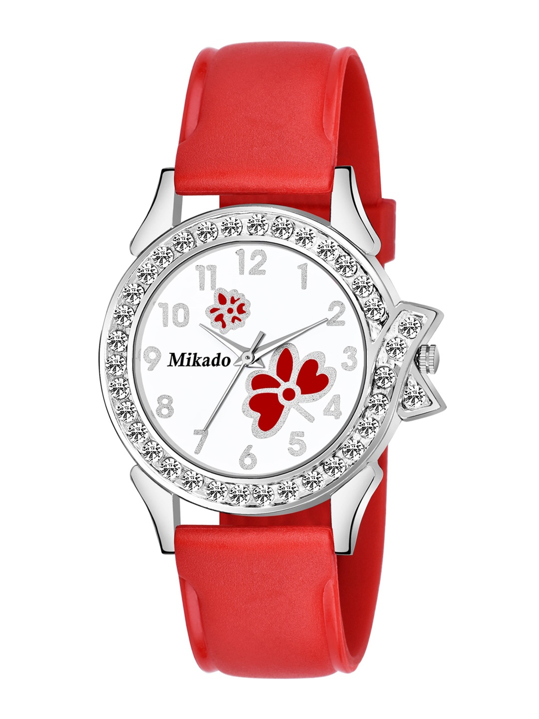 

Mikado Women White Brass Embellished Dial & Red Leather Straps Analogue Watch AA 1223