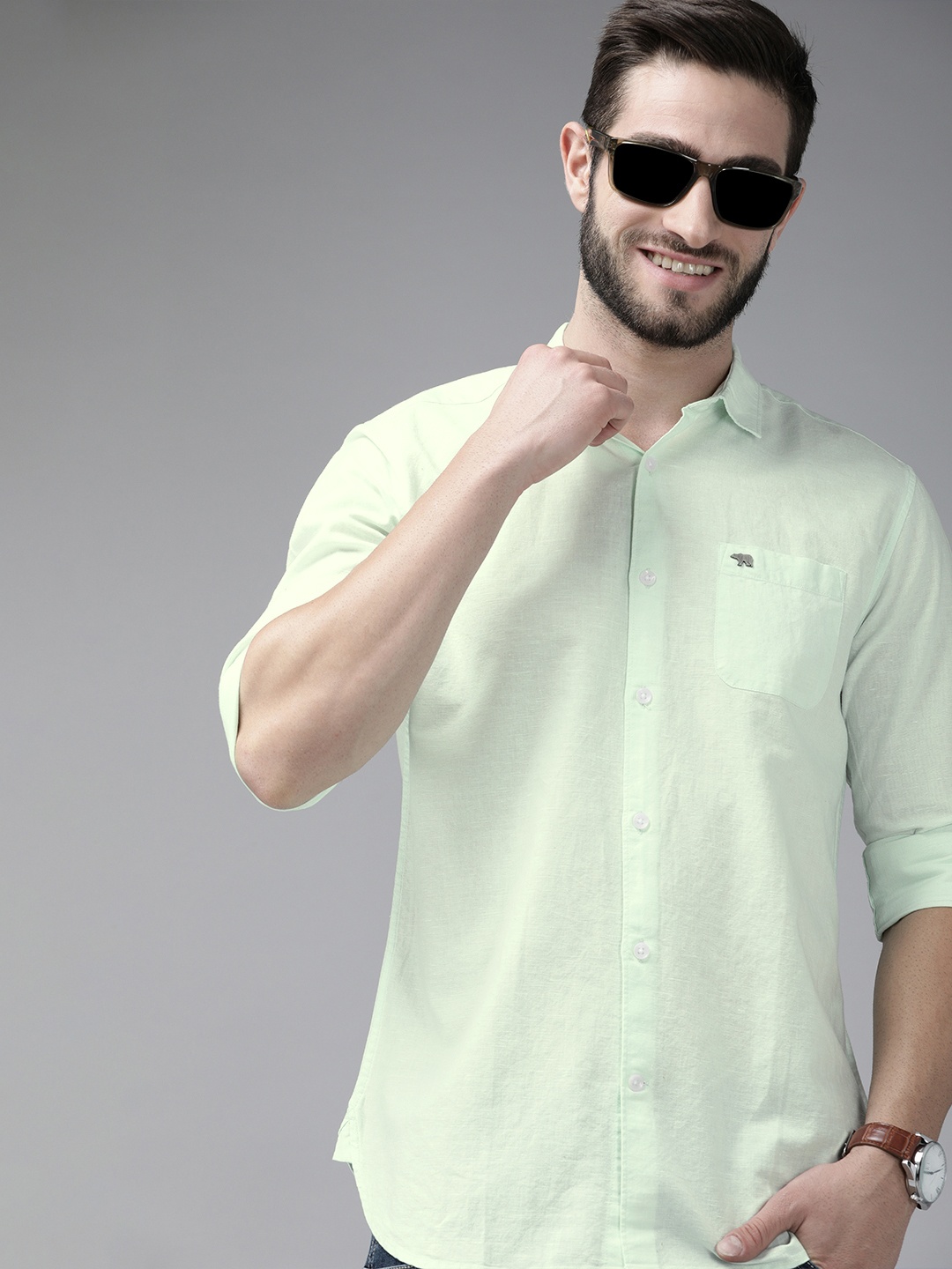 THE BEAR HOUSE Men Green Slim Fit Casual Shirt