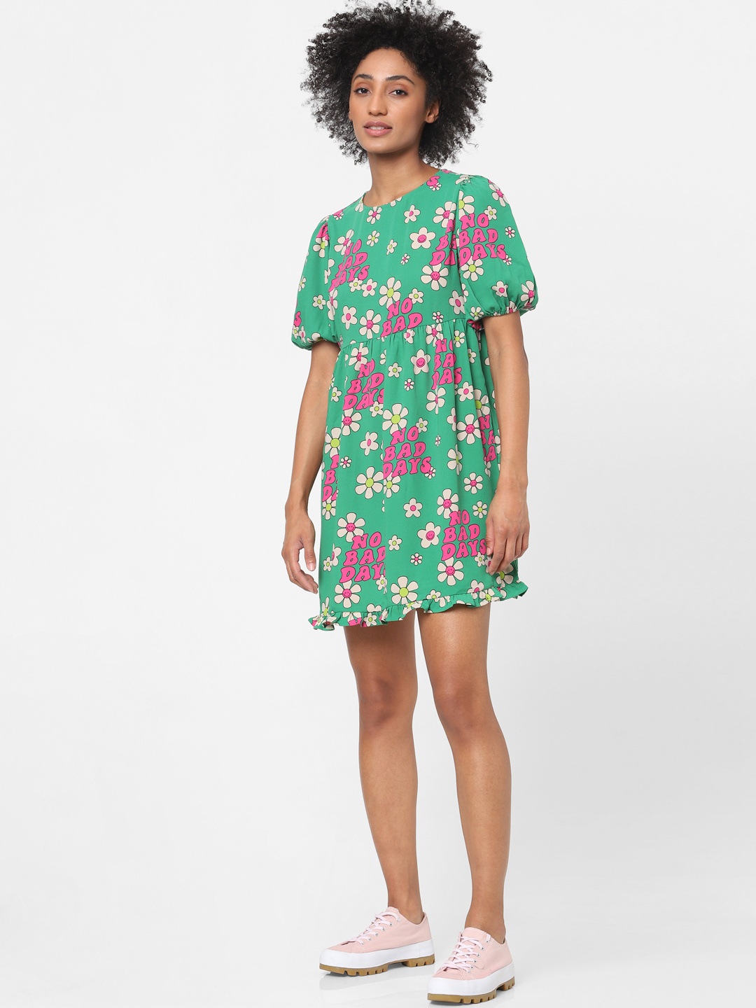 

ONLY Women Green & Pink Floral Printed Dress