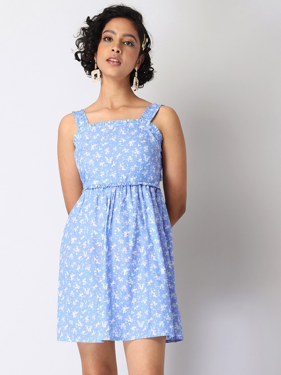 

FabAlley Blue Floral Cotton Dress