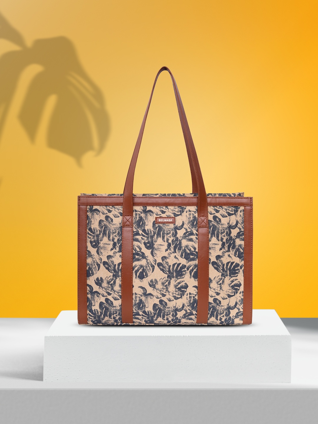 

Belwaba Beige & Navy Blue Floral Printed Oversized Shopper Shoulder Bag
